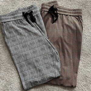 Jogger Style Dress Pants (2 pairs) Black/White Checked & Brown/Beige Tartan (M)